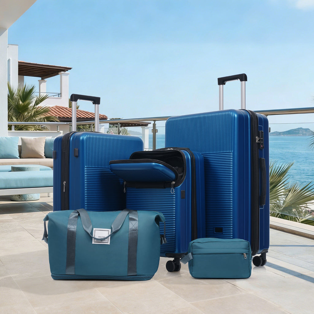 Azor Silver 5-Piece Luggage Set, Complete Travel System, TSA Lock