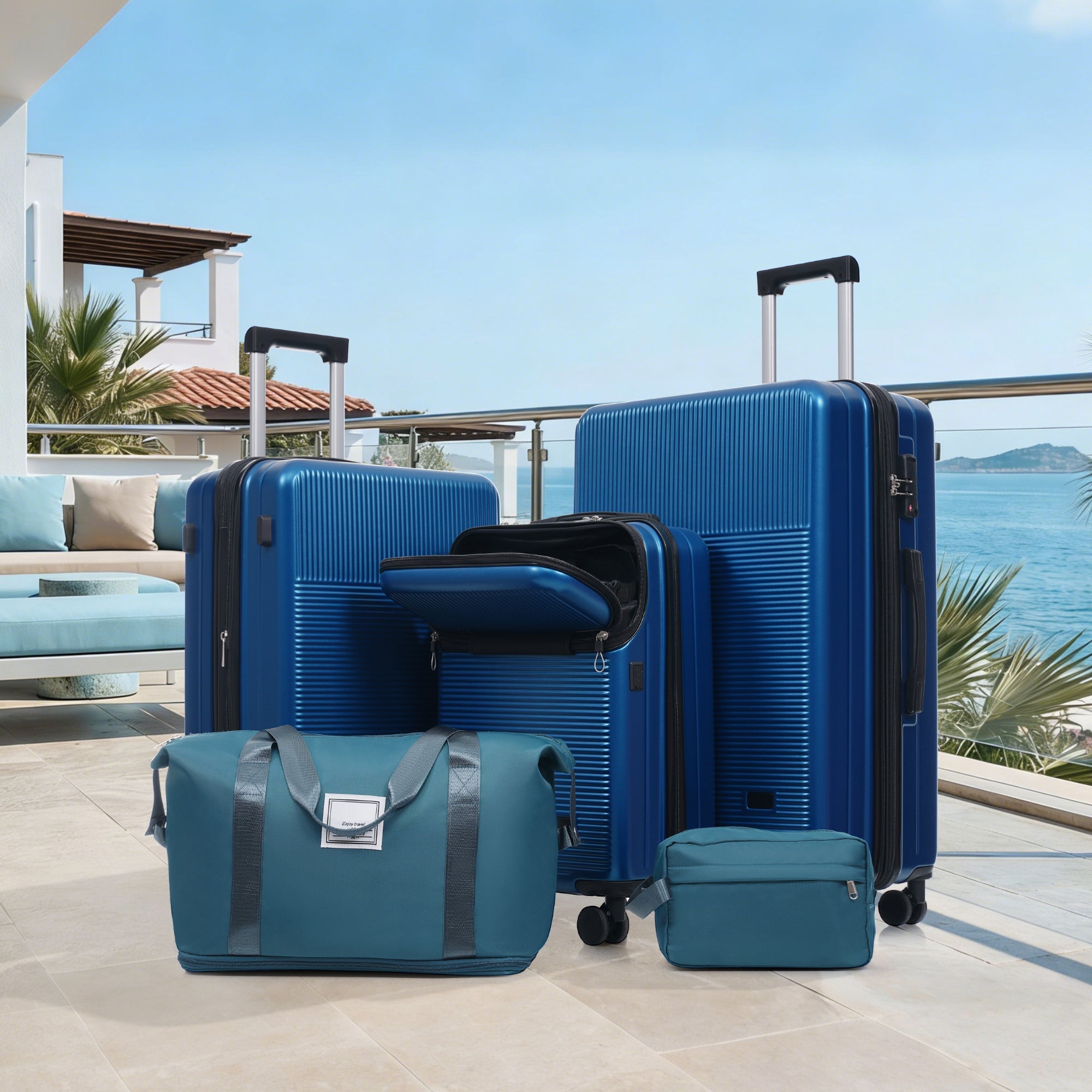 Azor Silver 5-Piece Luggage Set, Complete Travel System, TSA Lock