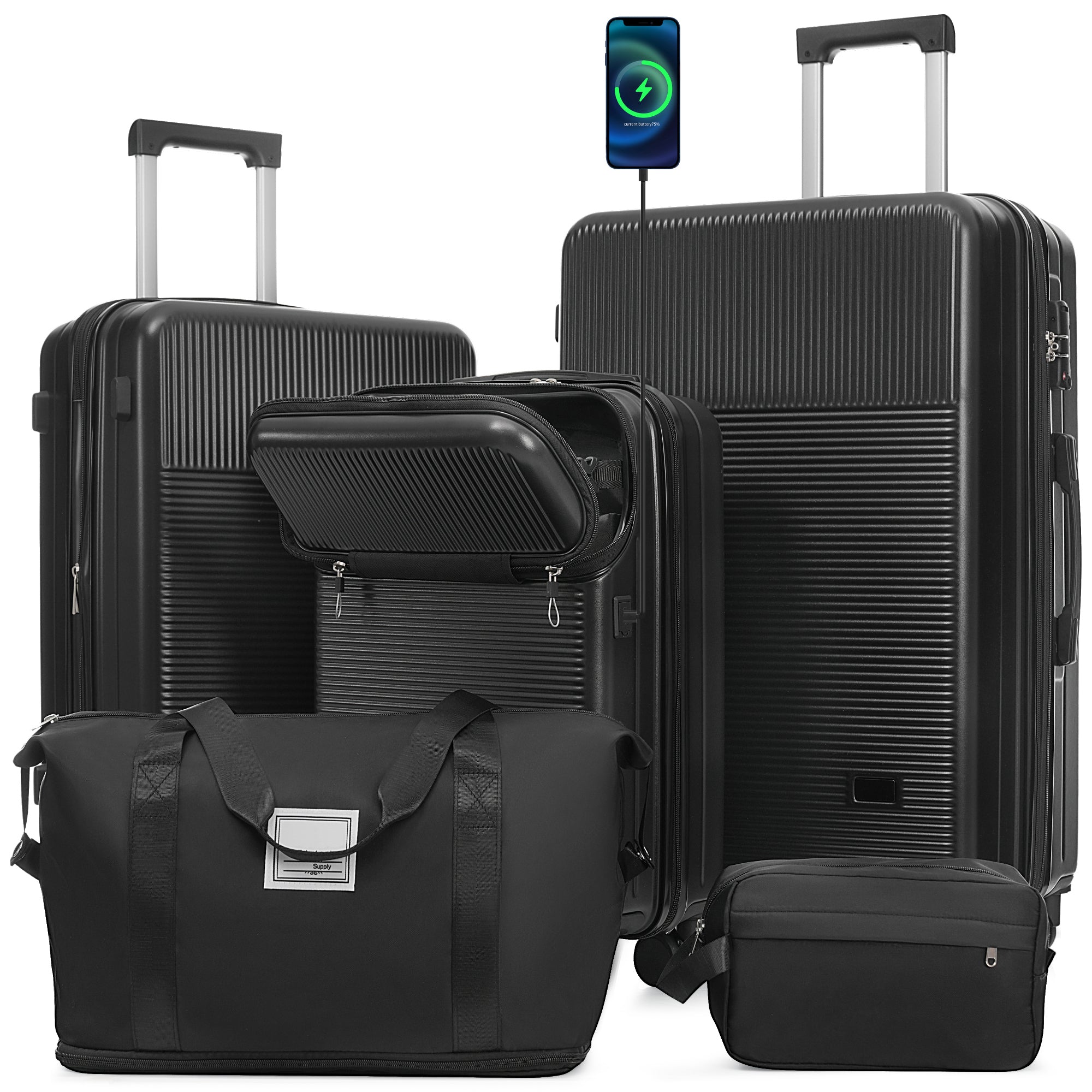 Azor Silver 5-Piece Luggage Set, Complete Travel System, TSA Lock