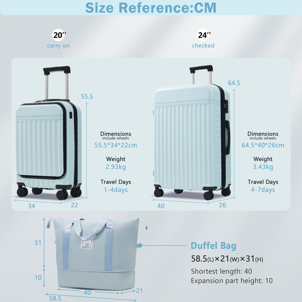 Azor 3-Piece Expandable Carry-On Set, Front Pocket, TSA Lock