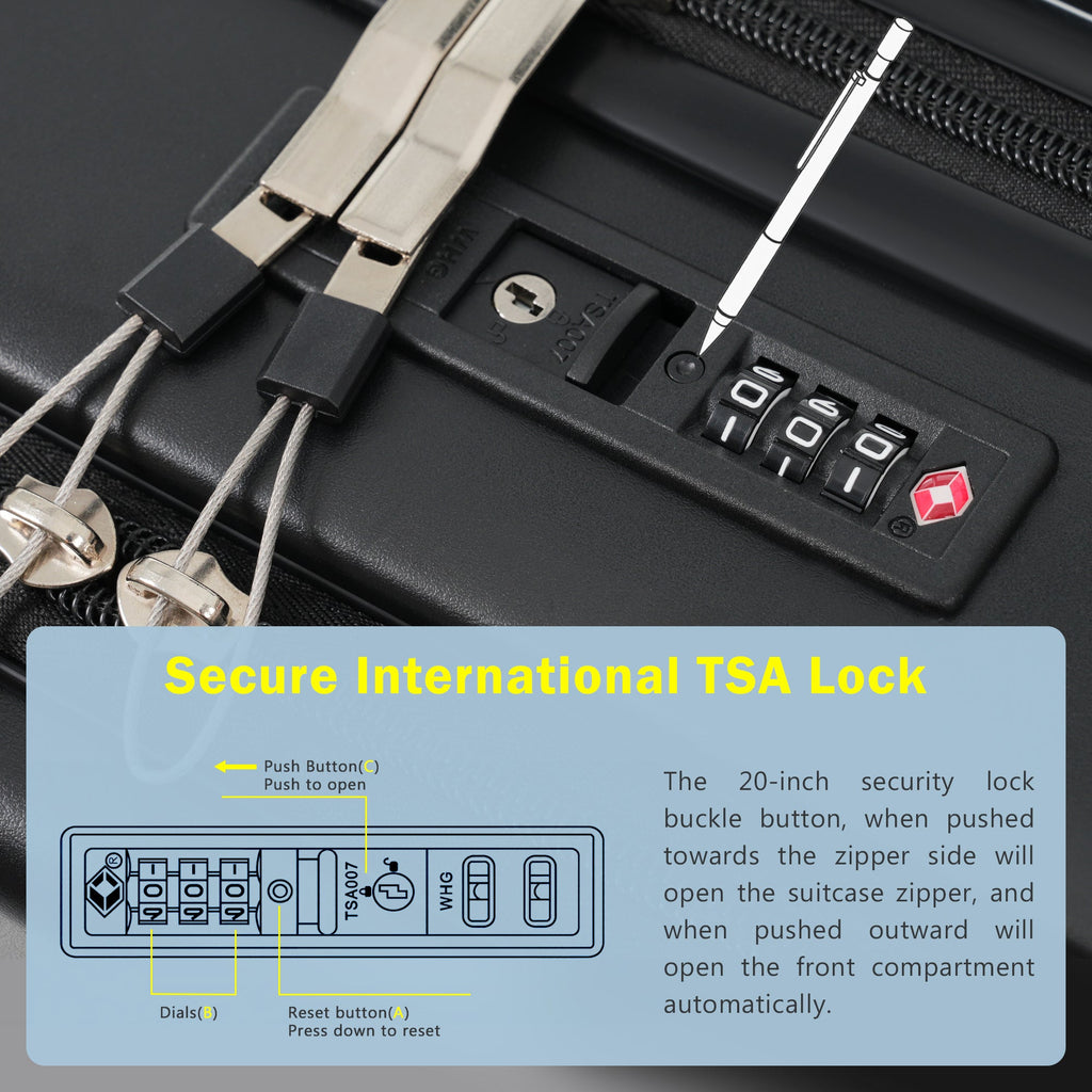 Azor 3-Piece Expandable Carry-On Set, Front Pocket, TSA Lock