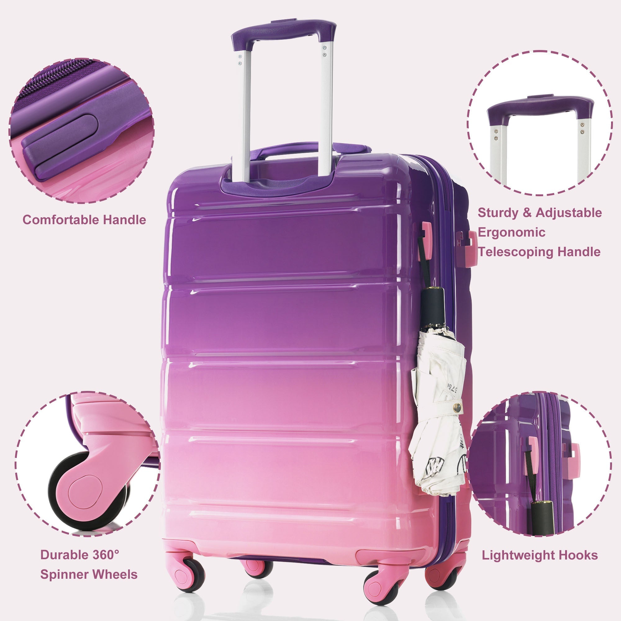 Azor 3-Piece USB Carry-On Set, Smart Travel ABS+PC, TSA Lock