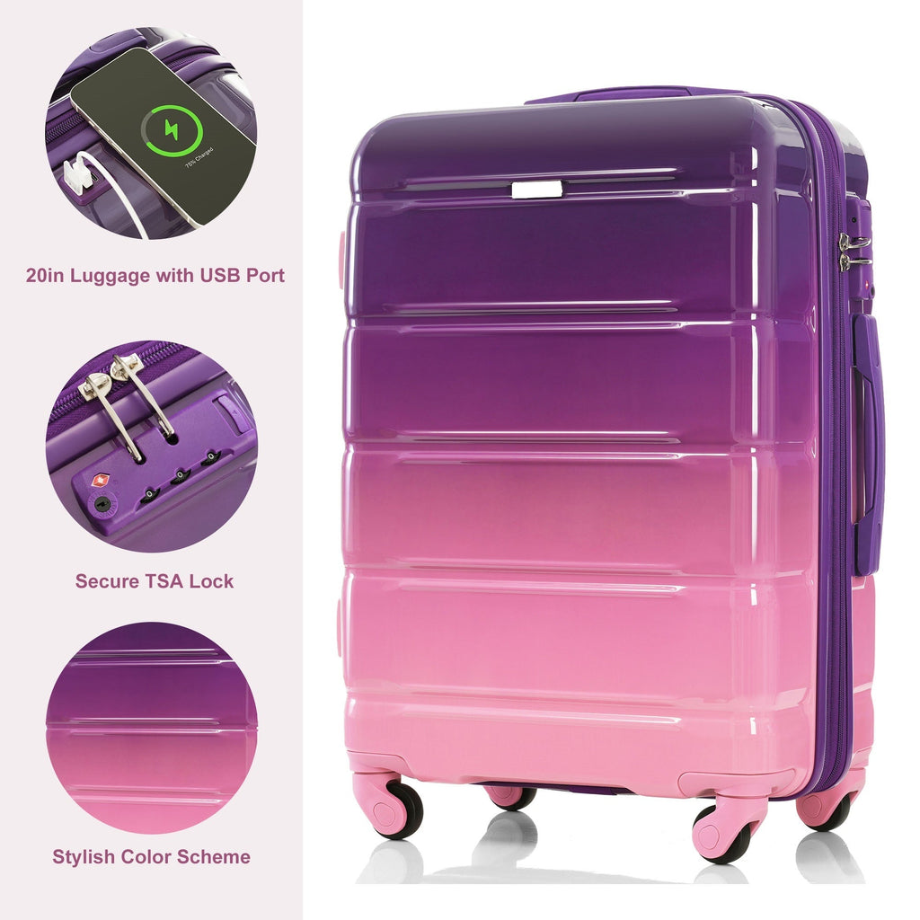 Azor 3-Piece USB Carry-On Set, Smart Travel ABS+PC, TSA Lock