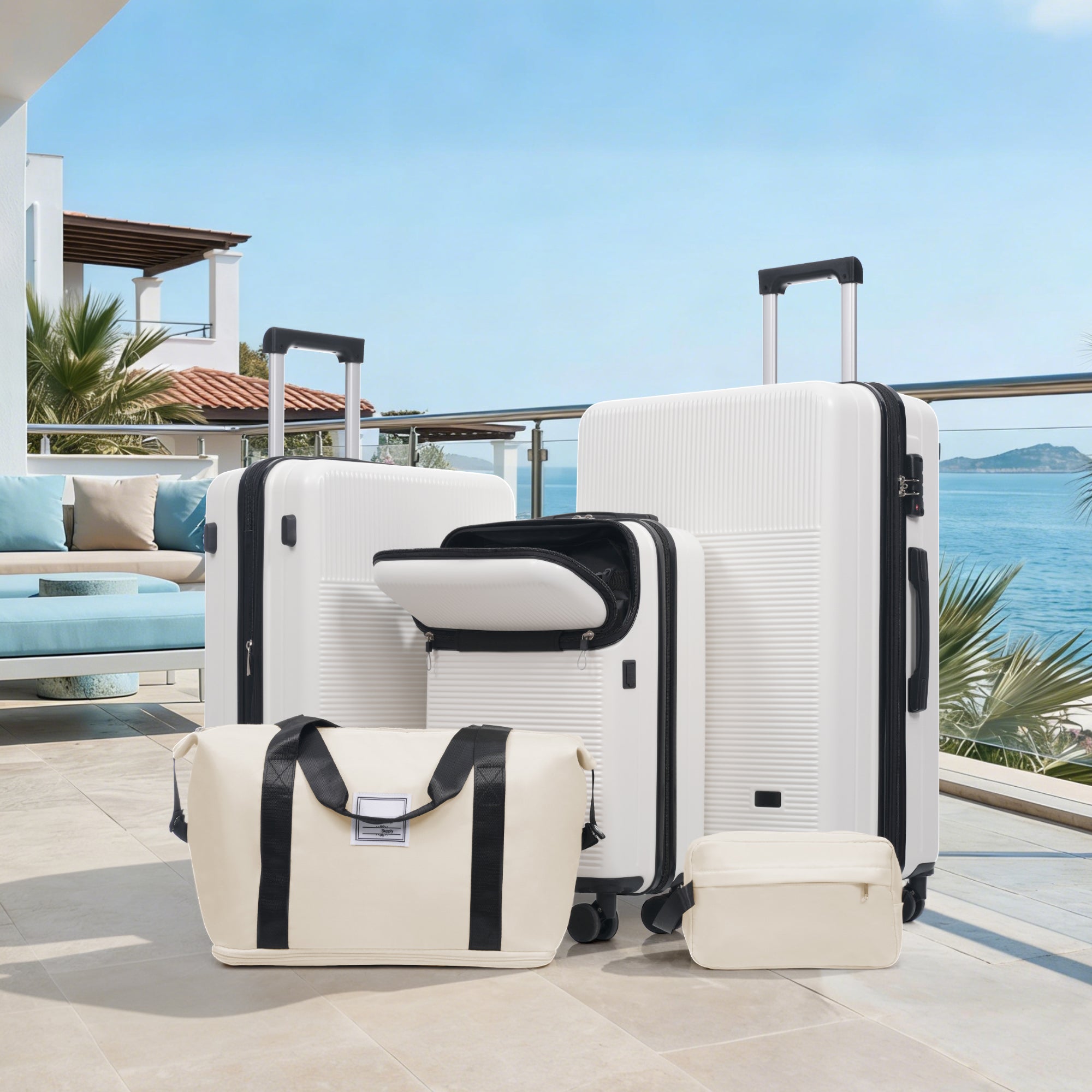 Azor Silver 5-Piece Luggage Set, Complete Travel System, TSA Lock
