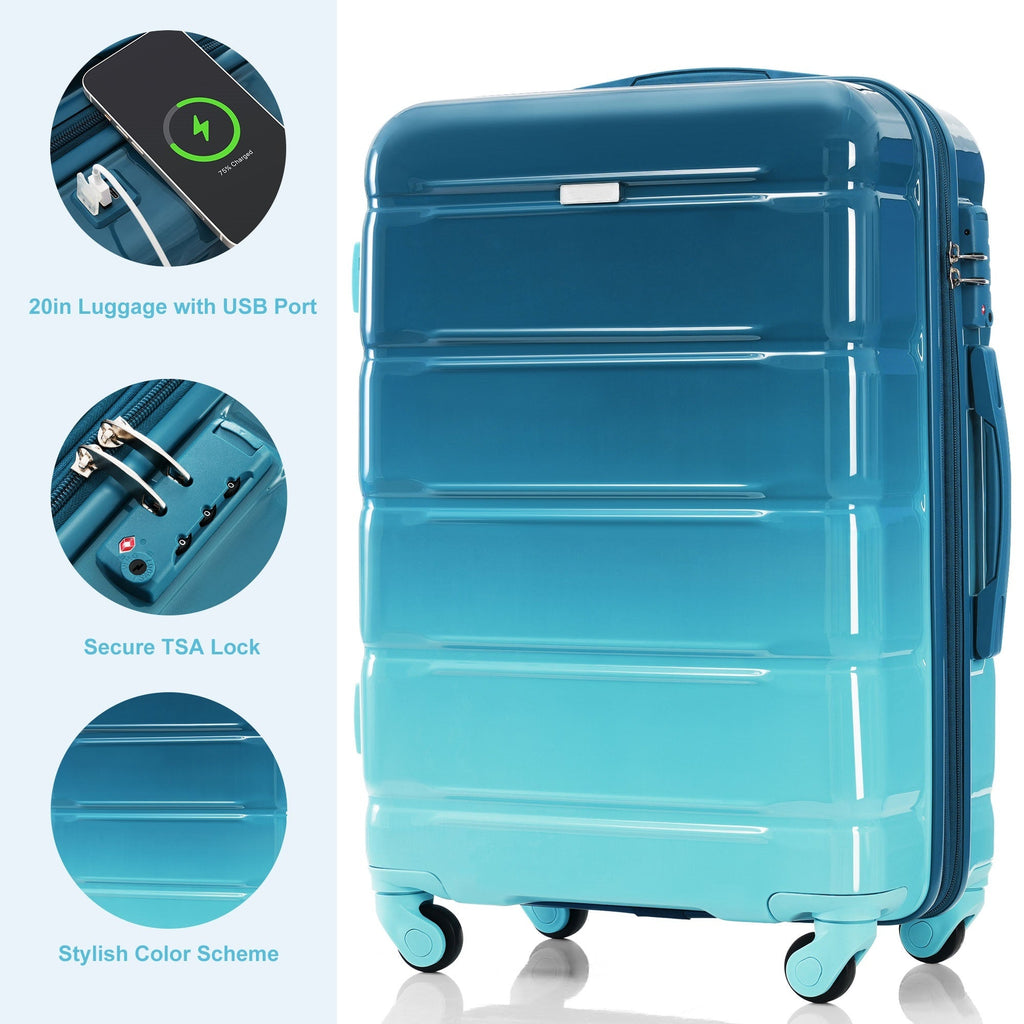 Azor 3-Piece USB Carry-On Set, Smart Travel ABS+PC, TSA Lock
