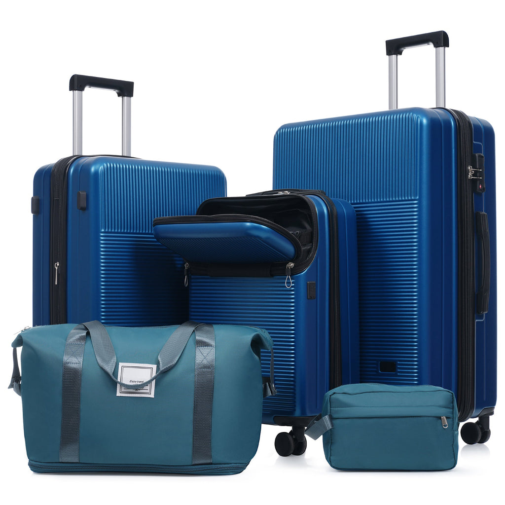 Azor Silver 5-Piece Luggage Set, Complete Travel System, TSA Lock
