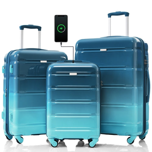 Azor 3-Piece USB Carry-On Set, Smart Travel ABS+PC, TSA Lock