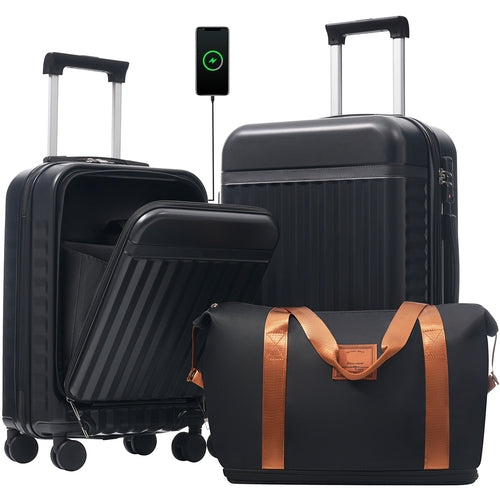 Azor 3-Piece Expandable Carry-On Set, Front Pocket, TSA Lock