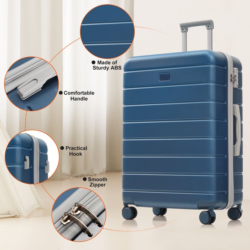 Azor Blue PC Luggage Set, Lightweight Travel Trio, TSA Lock