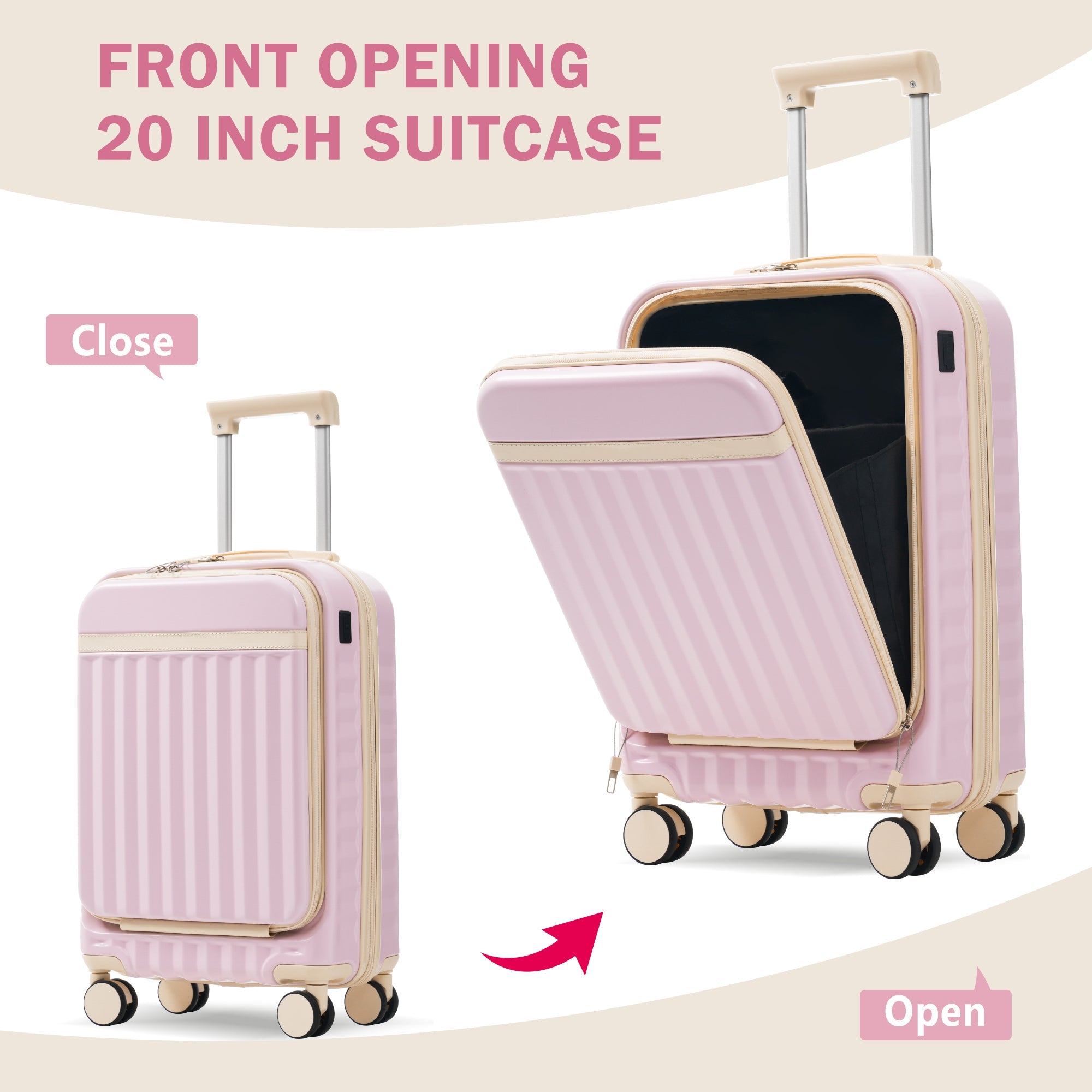 Azor 3-Piece Expandable Carry-On Set, Front Pocket, TSA Lock