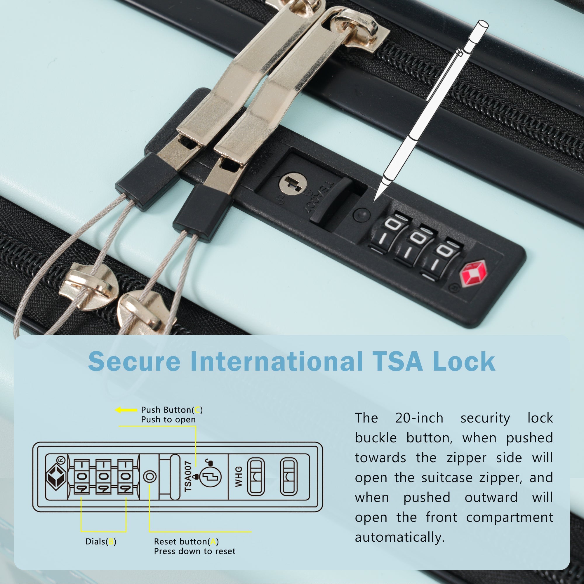 Azor 3-Piece Expandable Carry-On Set, Front Pocket, TSA Lock