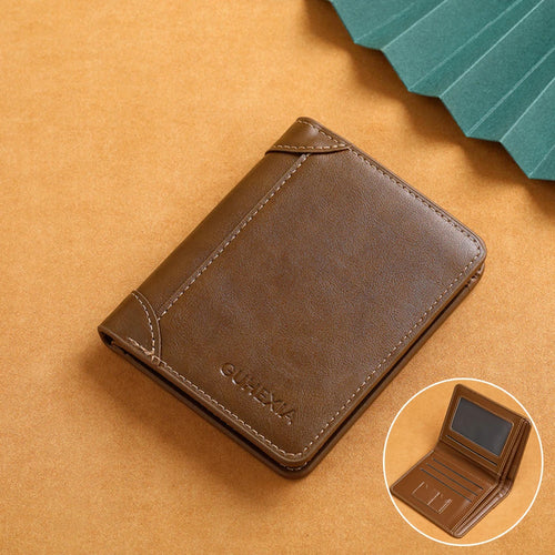 Azor PU Leather RFID Wallet Men Slim Vertical Wallets Black Thin