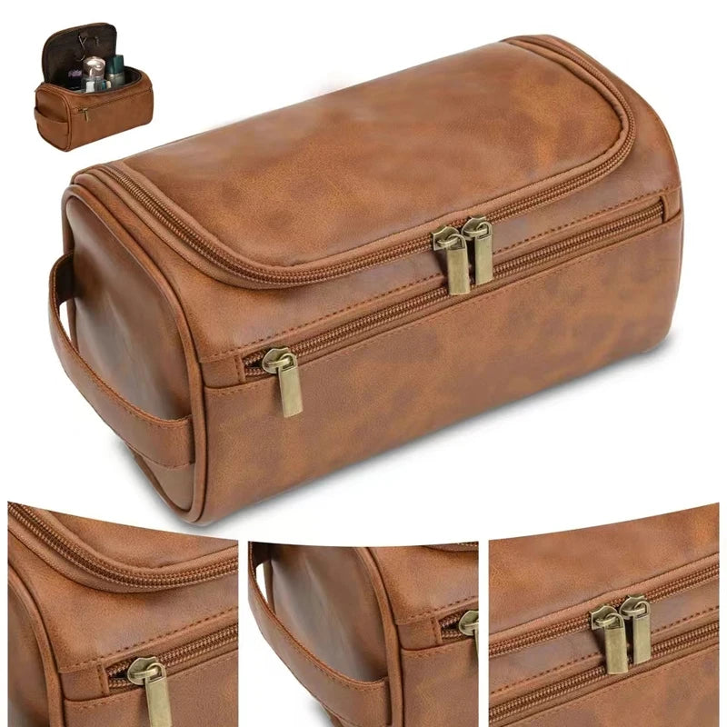 Azor Leather Toiletry Bag For Men Women Dopp Kit Mens Hanging