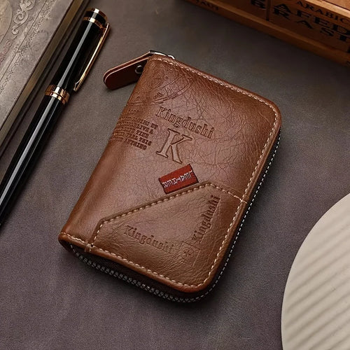 Azor Vintage RFID Blocking Slim Card Holder — PU Leather Zipper