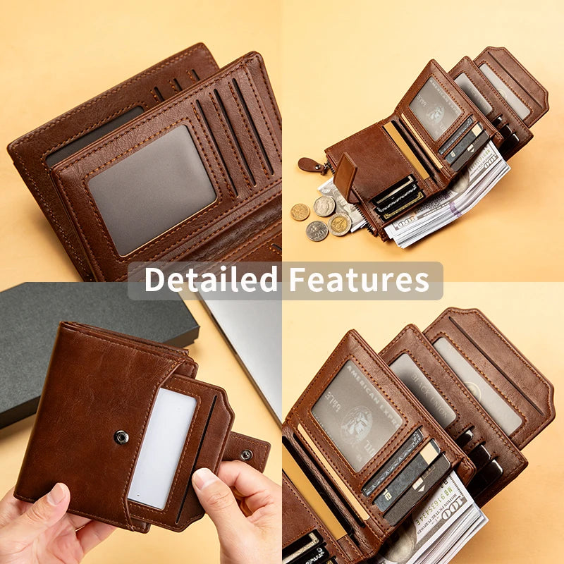 Azor Men's Wallet New Leather Short Vintage Multi-card PU