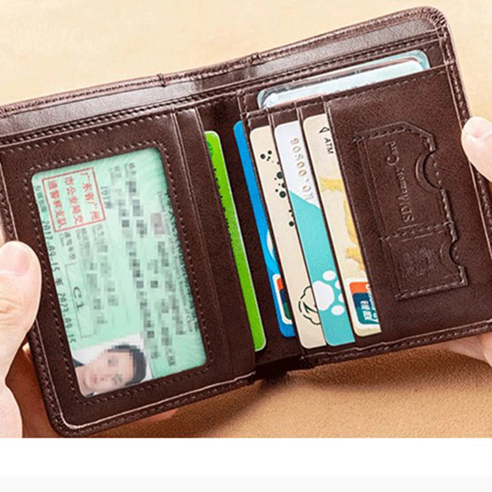 Azor PU Leather RFID Wallet Men Slim Vertical Wallets Black Thin