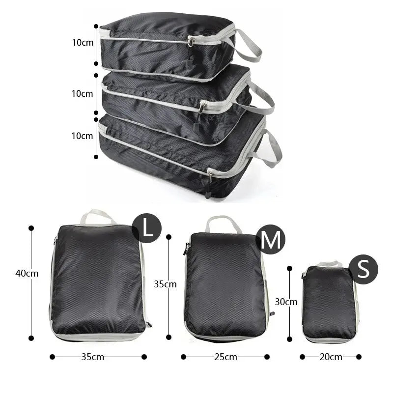 Azor Black/Blue/Grey Compressible Travel Storage Bag Portable