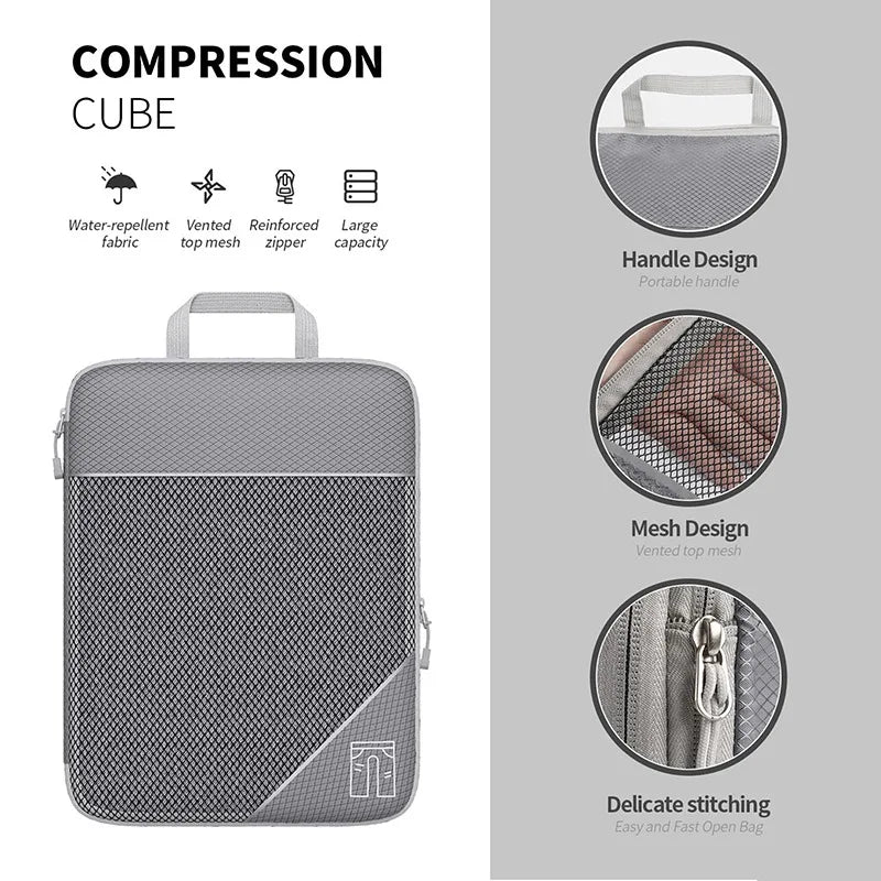 Azor Travel Compressed Packing Cubes Storage Organizer Set With
