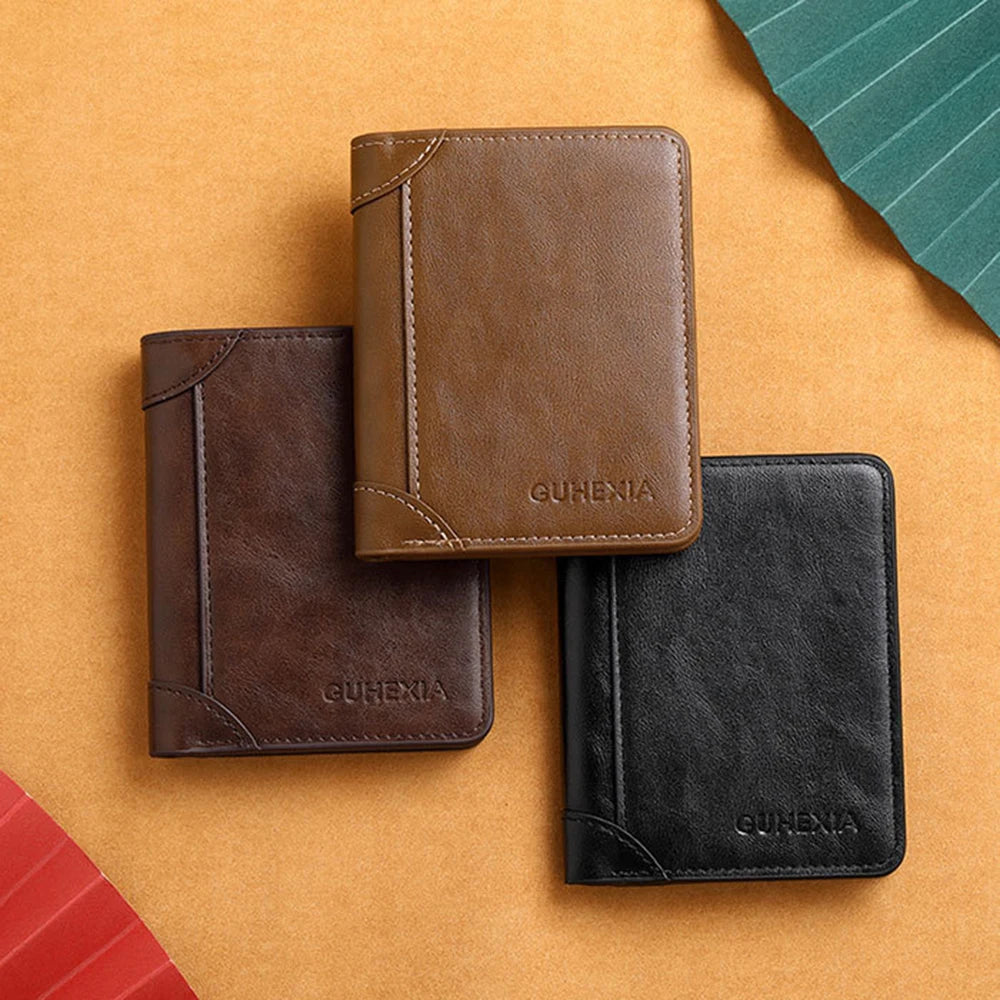 Azor PU Leather RFID Wallet Men Slim Vertical Wallets Black Thin