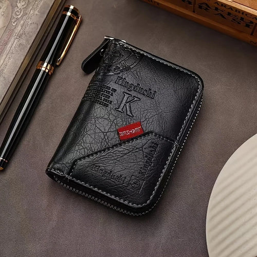 Azor Vintage PU Leather Slim Wallet — Zipper RFID Blocking