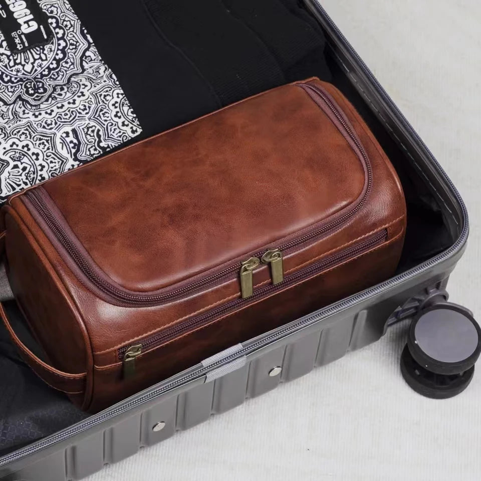 Azor Leather Toiletry Bag For Men Women Dopp Kit Mens Hanging