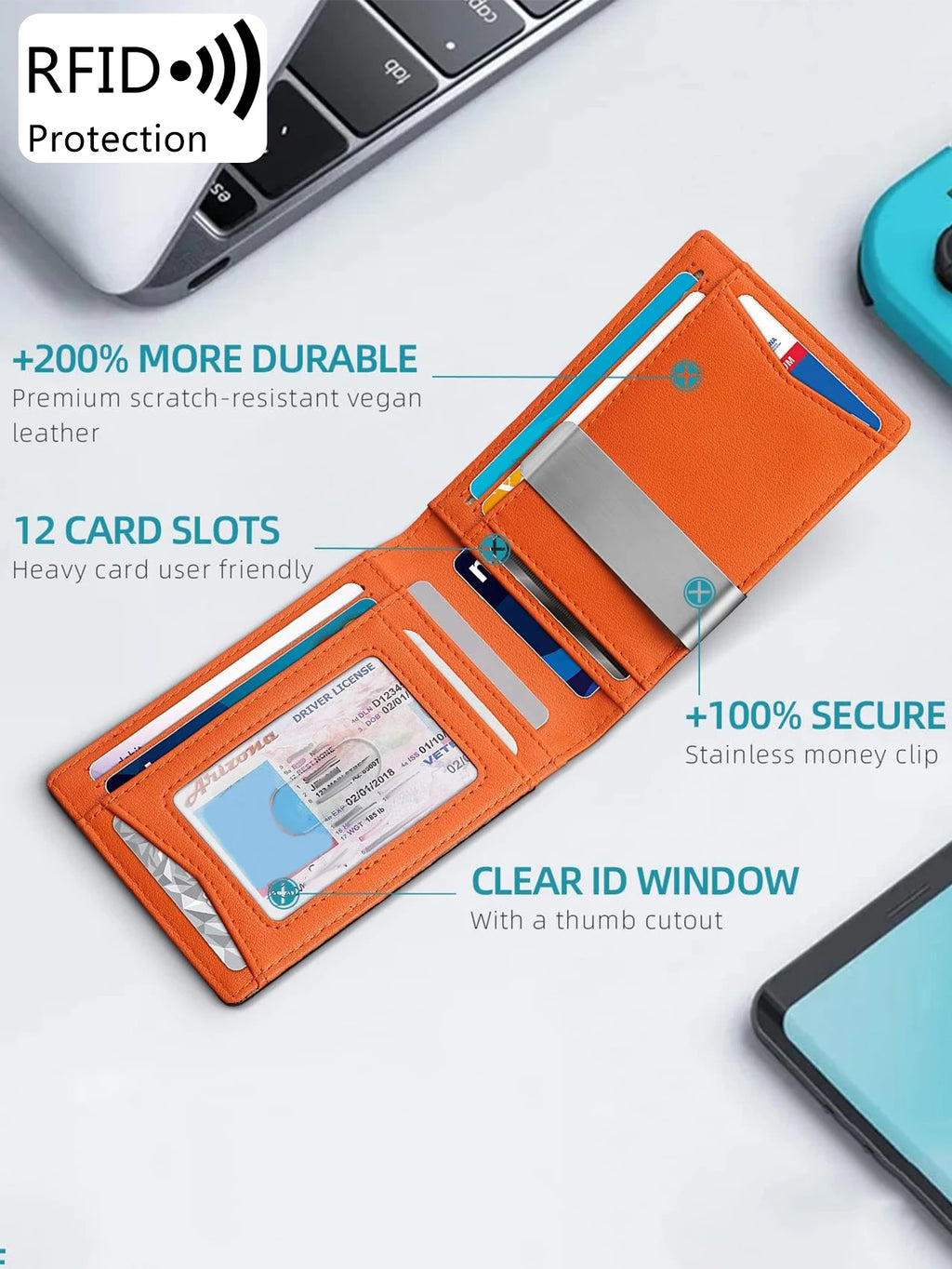 Azor Minimalist Men's Wallet RFID Anti-theft Brush Double Fold