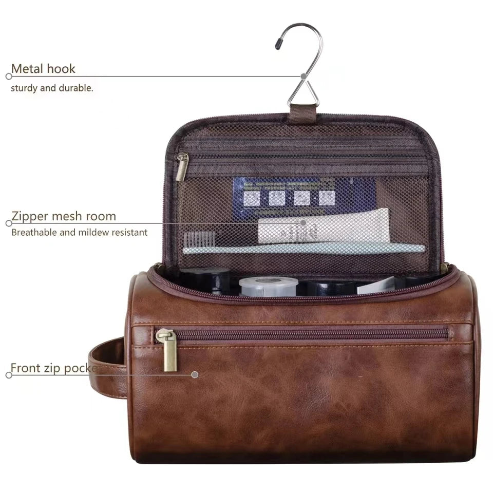 Azor Leather Toiletry Bag For Men Women Dopp Kit Mens Hanging
