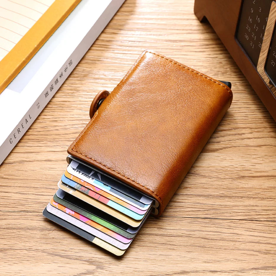 Azor RFID Men Card Wallets Carbon Fiber Slim Mini Wallet 14 Card