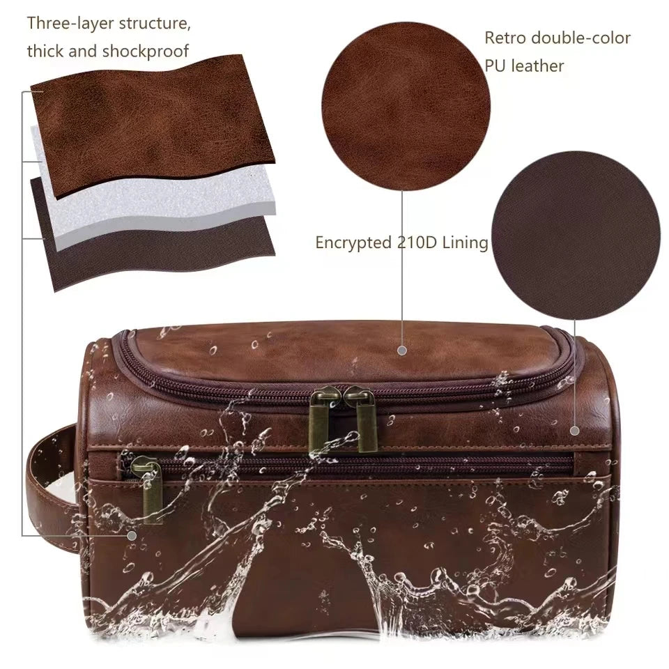 Azor Leather Toiletry Bag For Men Women Dopp Kit Mens Hanging