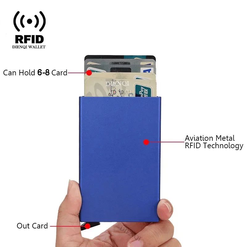 Azor RFID Credit Card Holder Metal Thin Slim Smart Wallet Men
