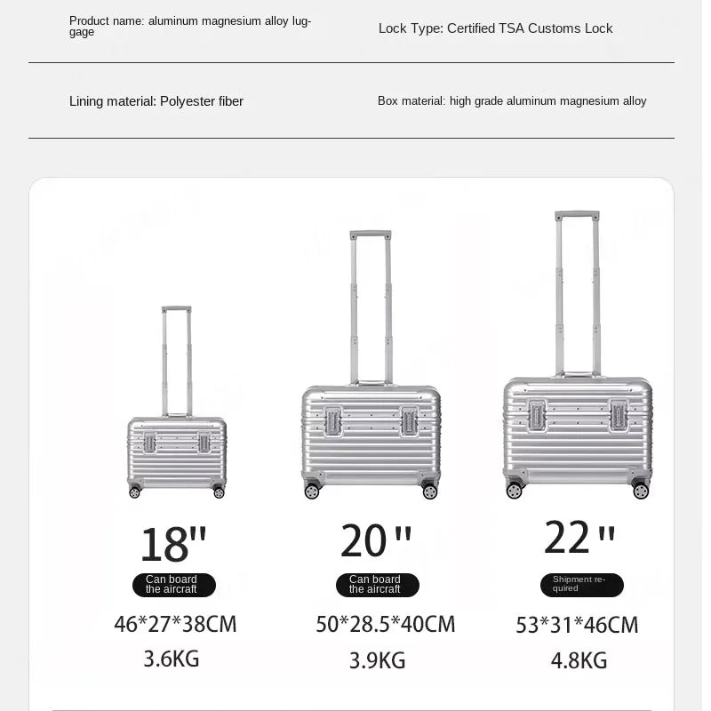 Azor 18/20-Inch Aluminum Alloy Magnesium Modern Carry-On Luggage