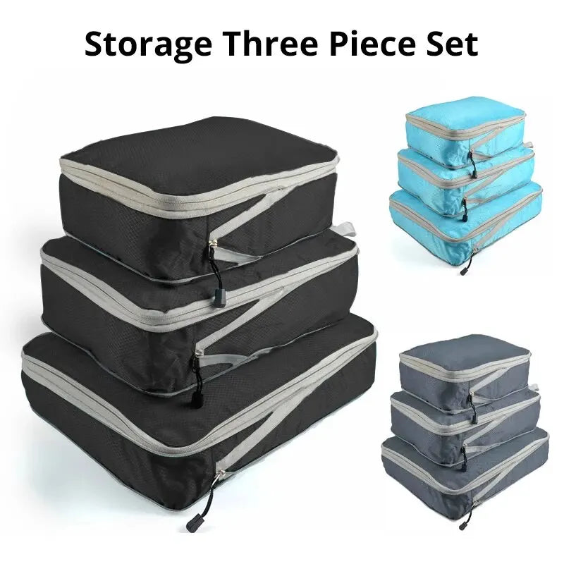 Azor Black/Blue/Grey Compressible Travel Storage Bag Portable