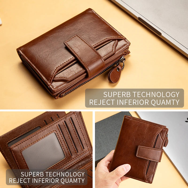Azor Men's Wallet New Leather Short Vintage Multi-card PU
