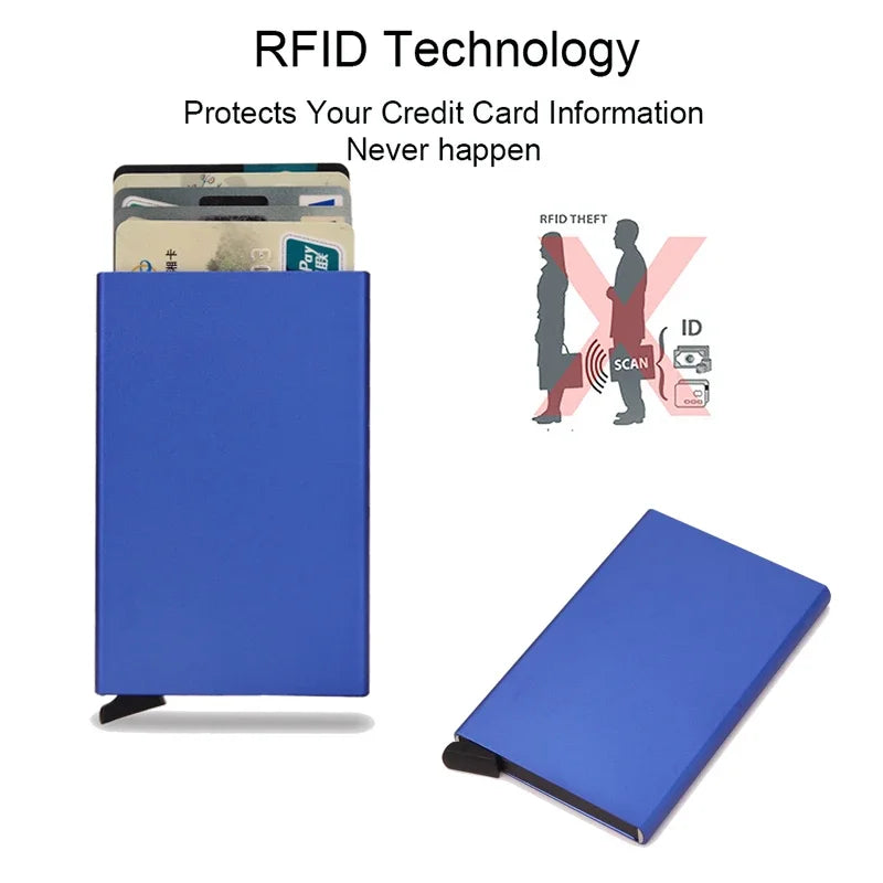 Azor RFID Credit Card Holder Metal Thin Slim Smart Wallet Men