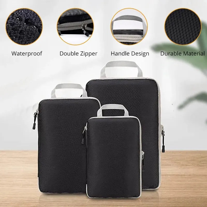 Azor Black/Blue/Grey Compressible Travel Storage Bag Portable