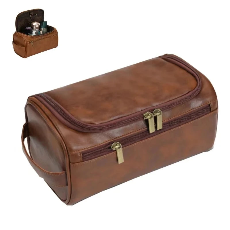 Azor Leather Toiletry Bag For Men Women Dopp Kit Mens Hanging