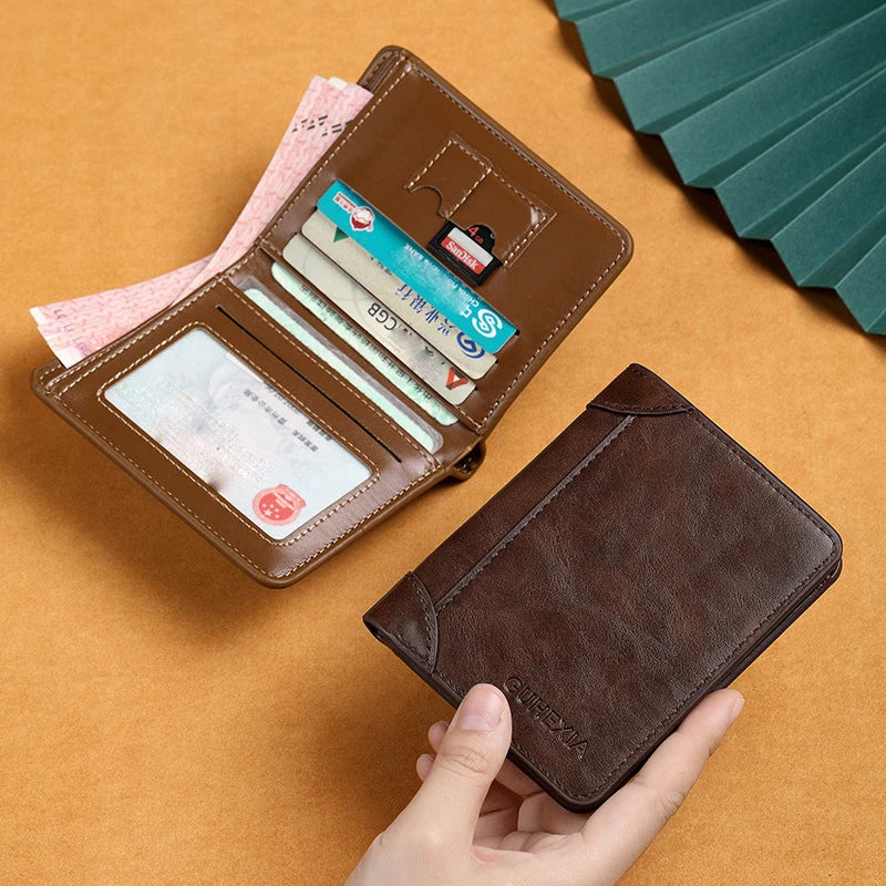 Azor PU Leather RFID Wallet Men Slim Vertical Wallets Black Thin