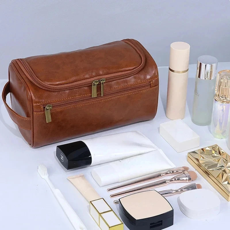 Azor Leather Toiletry Bag For Men Women Dopp Kit Mens Hanging