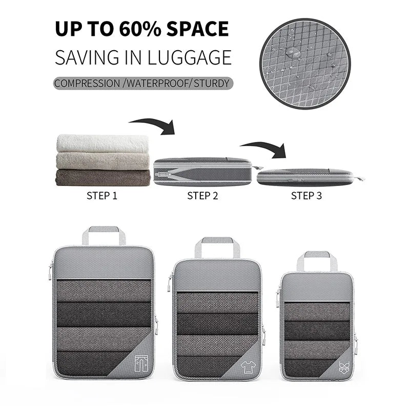 Azor Travel Compressed Packing Cubes Storage Organizer Set With
