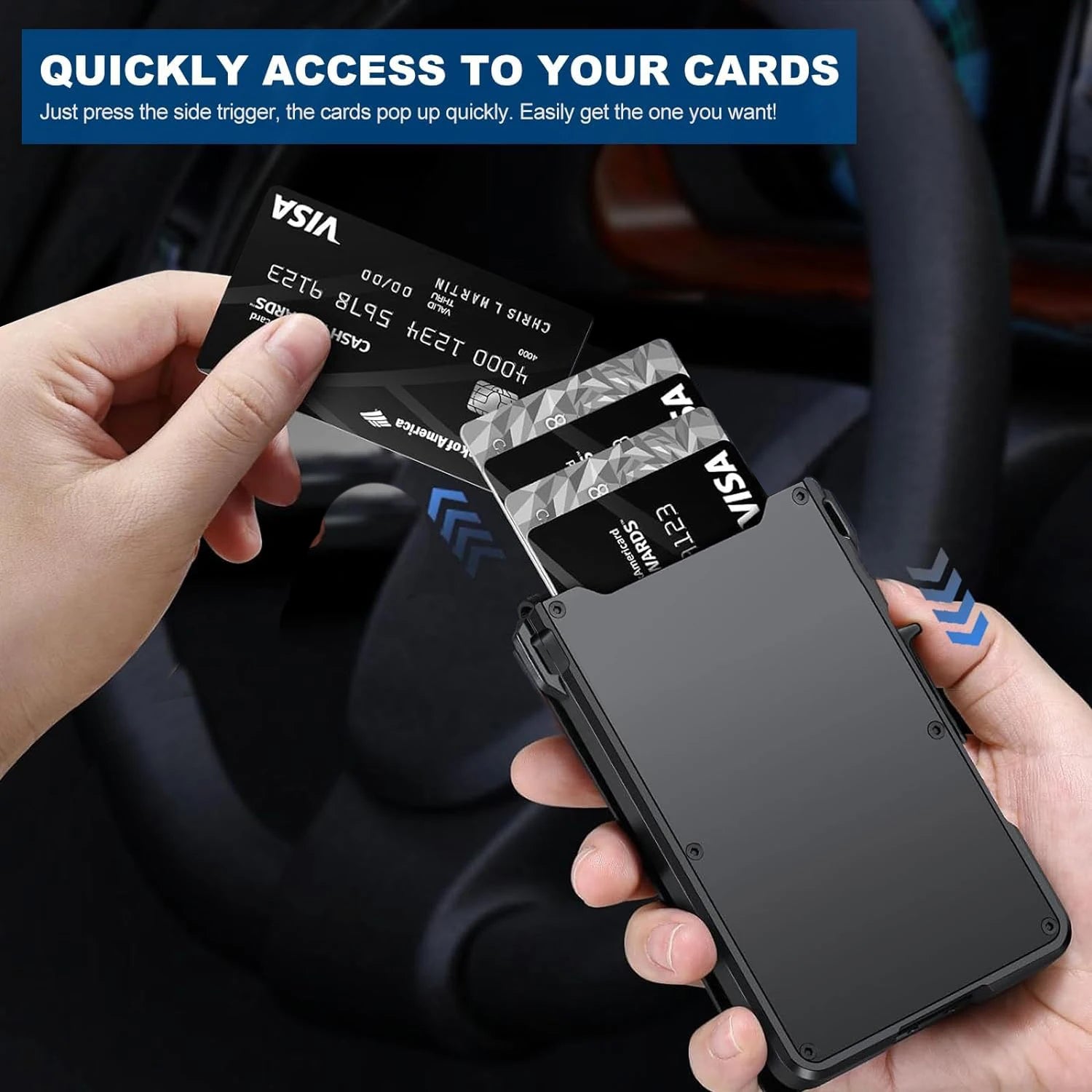 Azor RFID Blocking Mens Wallet Minimalist Slim Smart Pop-Up Card