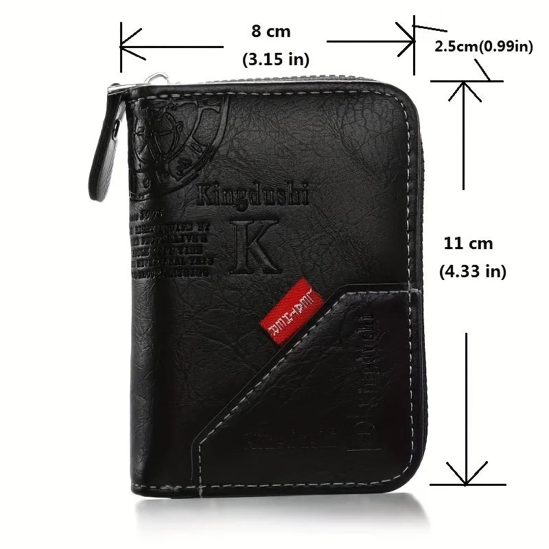 Azor Vintage PU Leather Slim Wallet — Zipper RFID Blocking