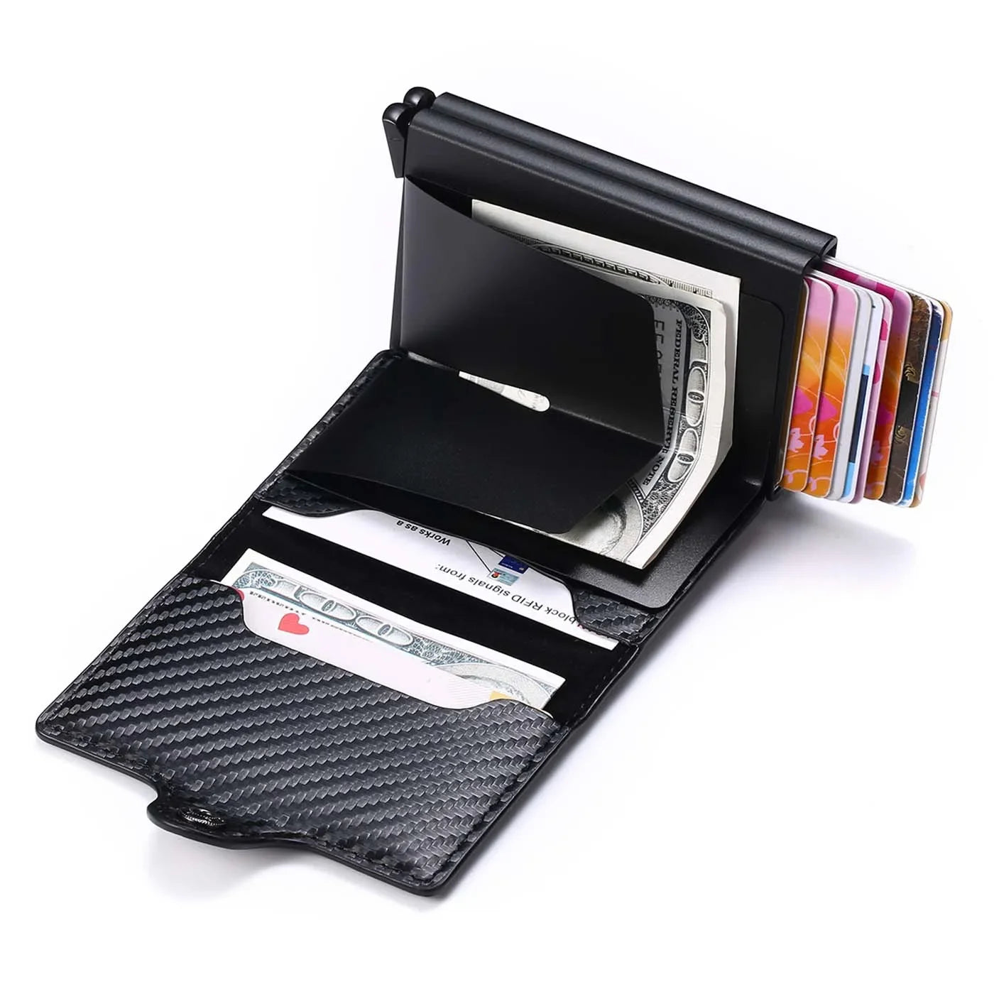 Azor RFID Men Card Wallets Carbon Fiber Slim Mini Wallet 14 Card