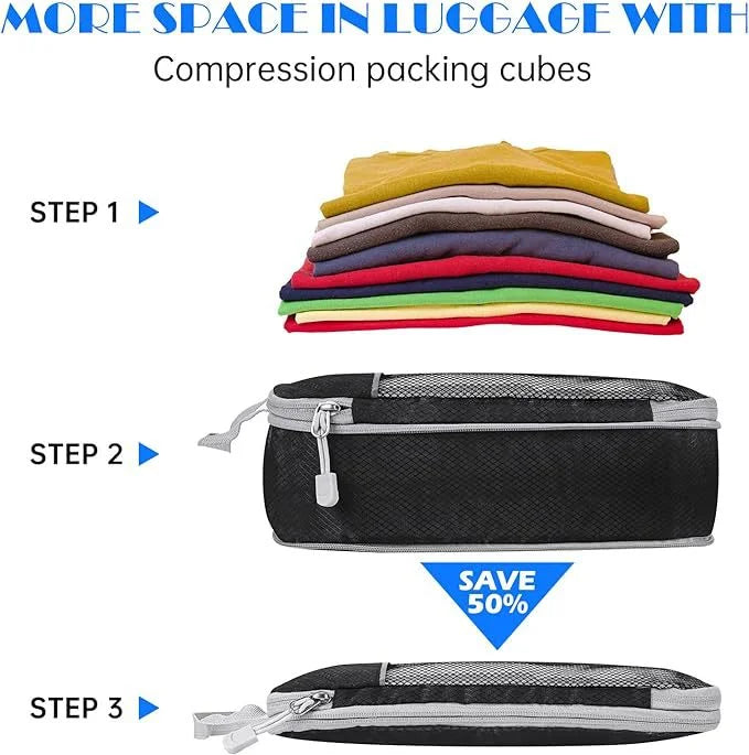 Azor Compression Packing Cube Set Expandable Mesh Travel Bag