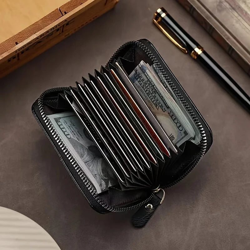 Azor Vintage RFID Blocking Slim Card Holder — PU Leather Zipper
