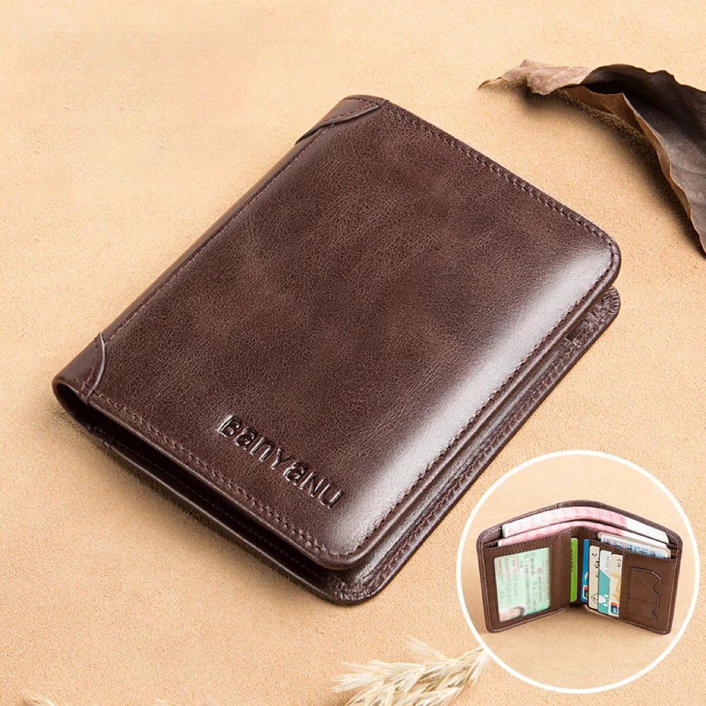 Azor PU Leather RFID Wallet Men Slim Vertical Wallets Black Thin