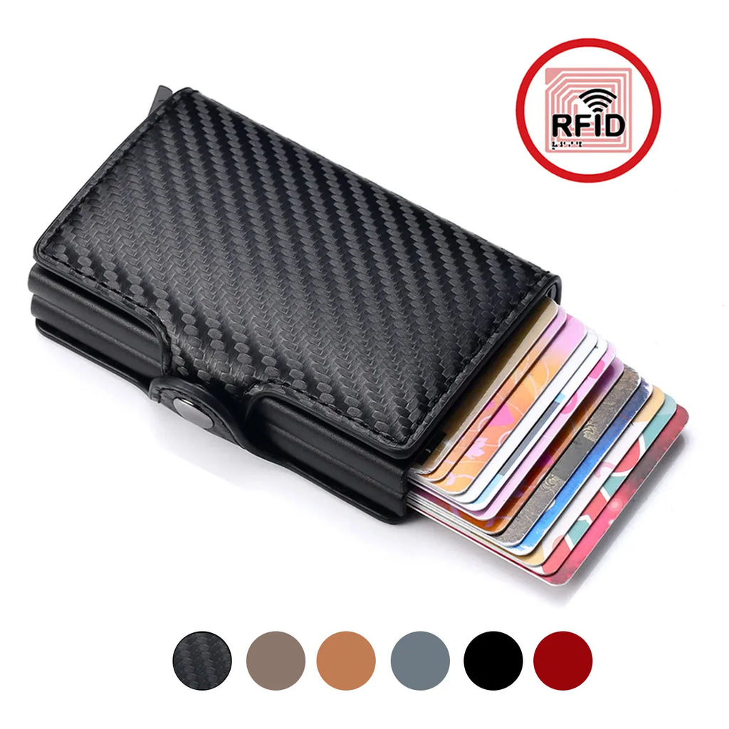 Azor RFID Men Card Wallets Carbon Fiber Slim Mini Wallet 14 Card
