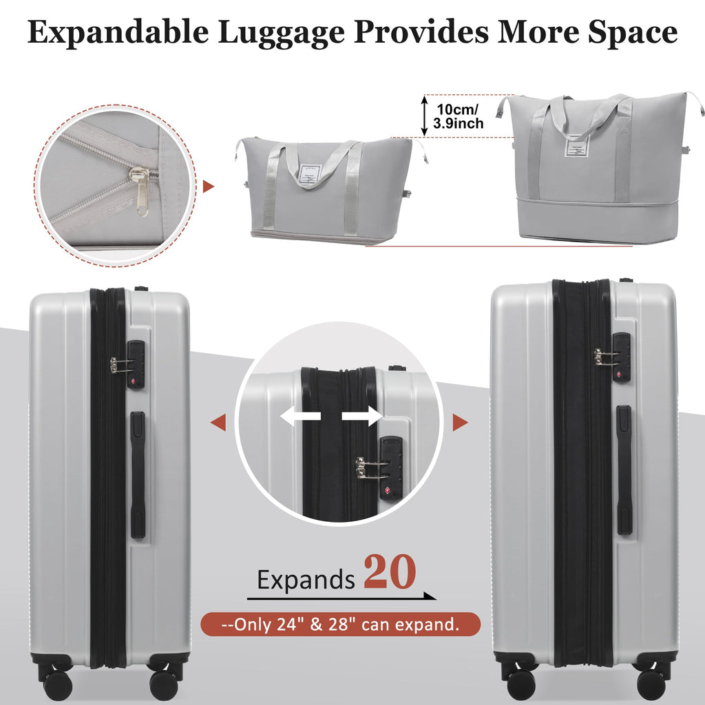 Azor Silver 5-Piece Luggage Set, Complete Travel System, TSA Lock
