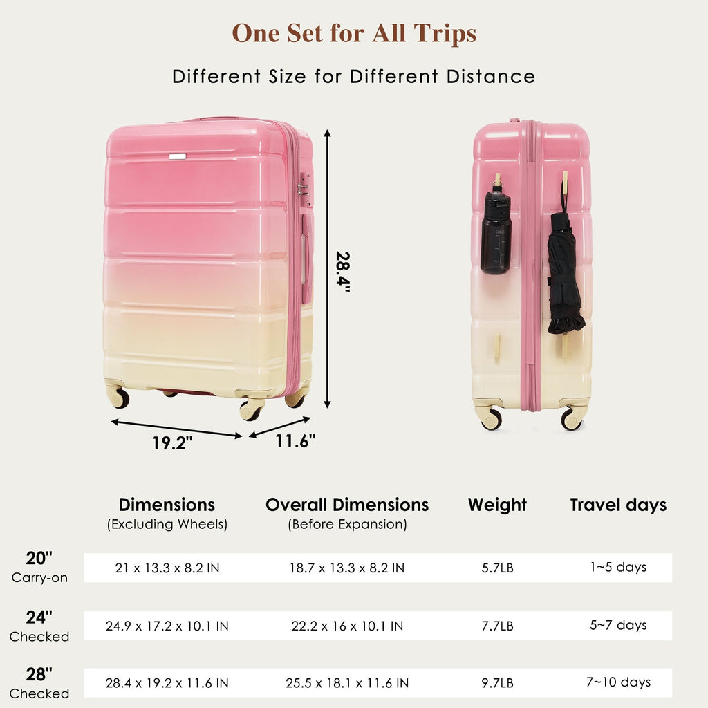 Azor 3-Piece USB Carry-On Set, Smart Travel ABS+PC, TSA Lock