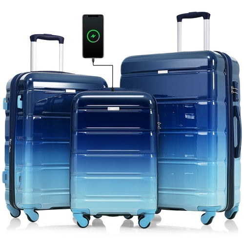 Azor 3-Piece USB Carry-On Set, Smart Travel ABS+PC, TSA Lock