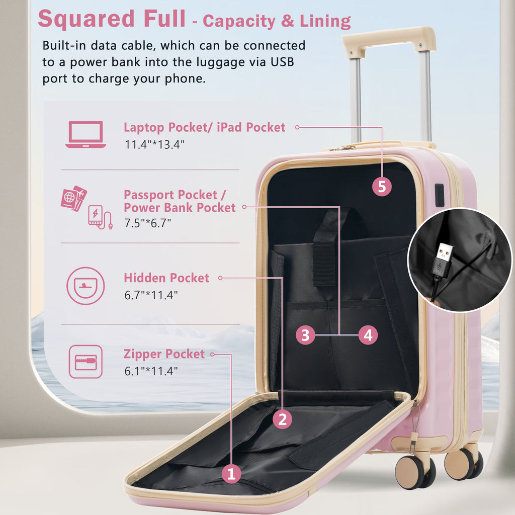 Azor 3-Piece Expandable Carry-On Set, Front Pocket, TSA Lock
